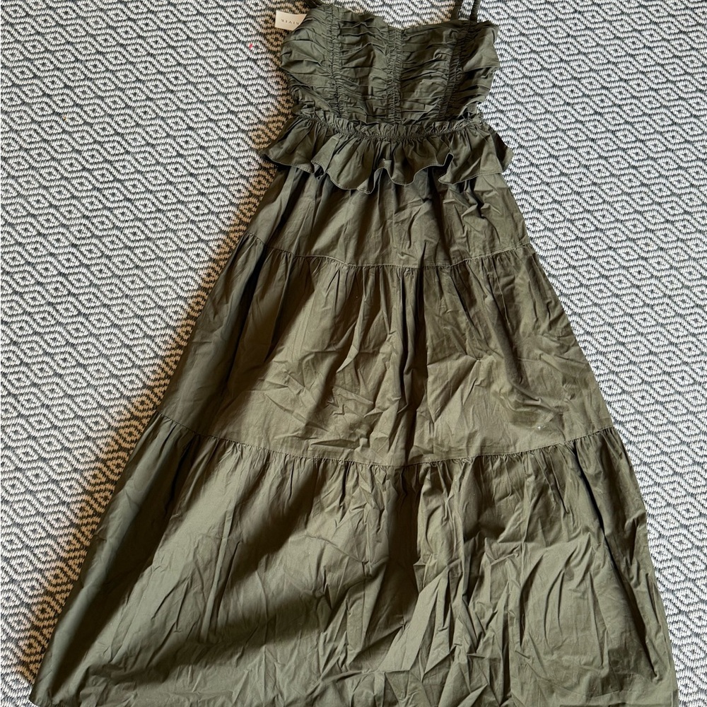 Olive Green Maxi Dress with Ruffle Details